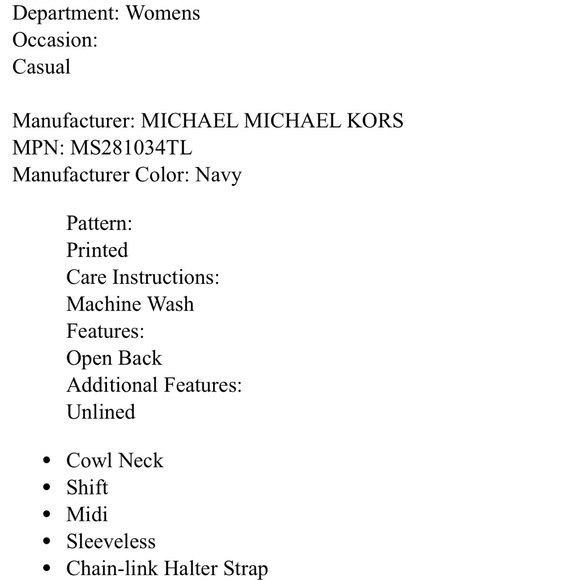 🆕MICHAEL MICHAEL KORS Ladies Navy Open Back Unlined Chain-link Strap Midi
Dress - Picture 6 of 14